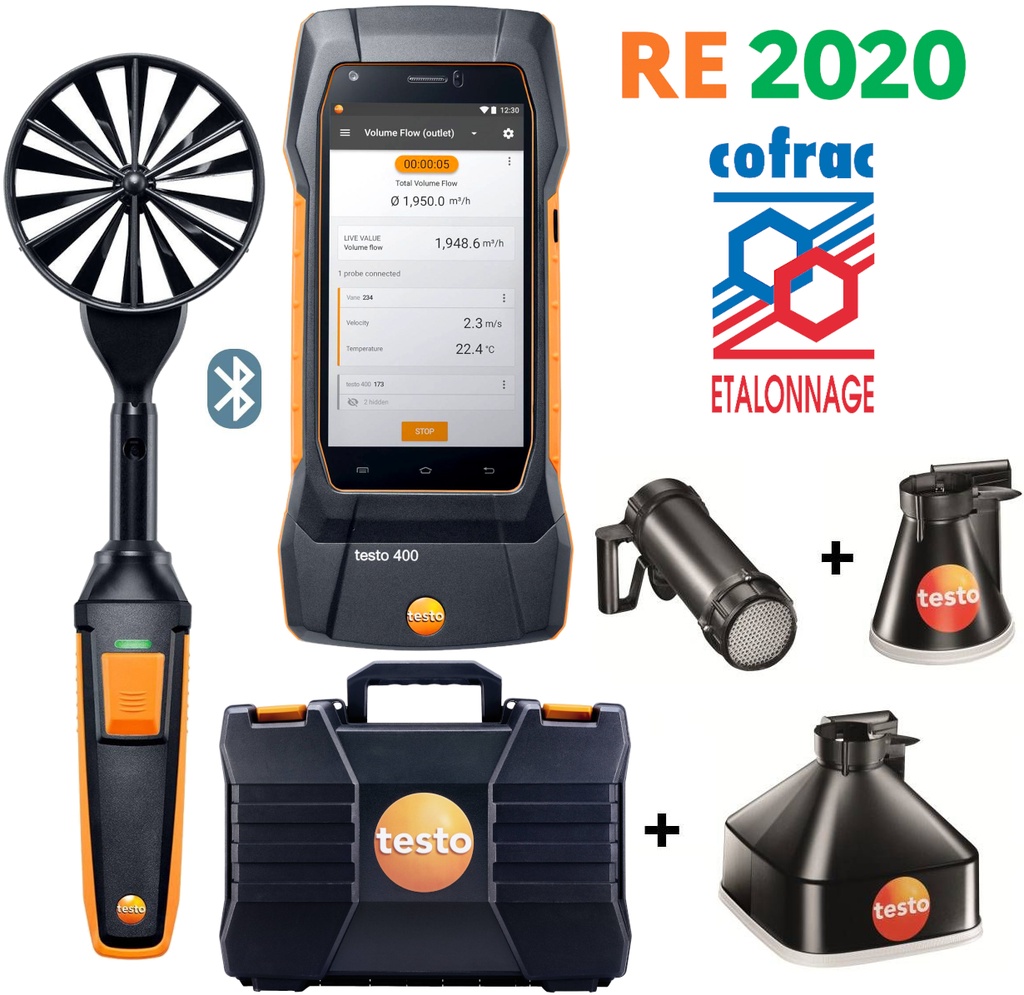 Testo 400 Kit RE2020 Kit de mesure 100% complet Pression et débit pour ...